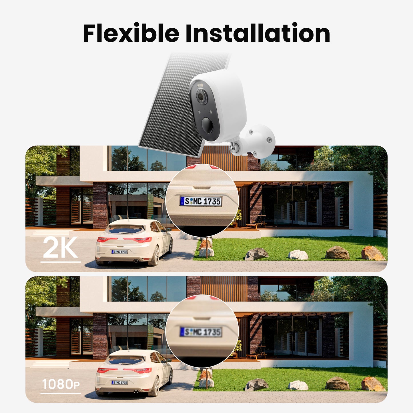 Solar Security Camera Outdoor Wireless, 2K Color Night Vision, Battery Powered PIR Motion Detection,2.4GHz WiFi Cameras for Home Surveillance, Light and Sound Alarm, 2-Way Audio